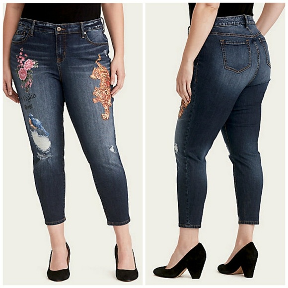 Torrid Girlfriend Handpainted Distressed Denim - Picture 2 of 8